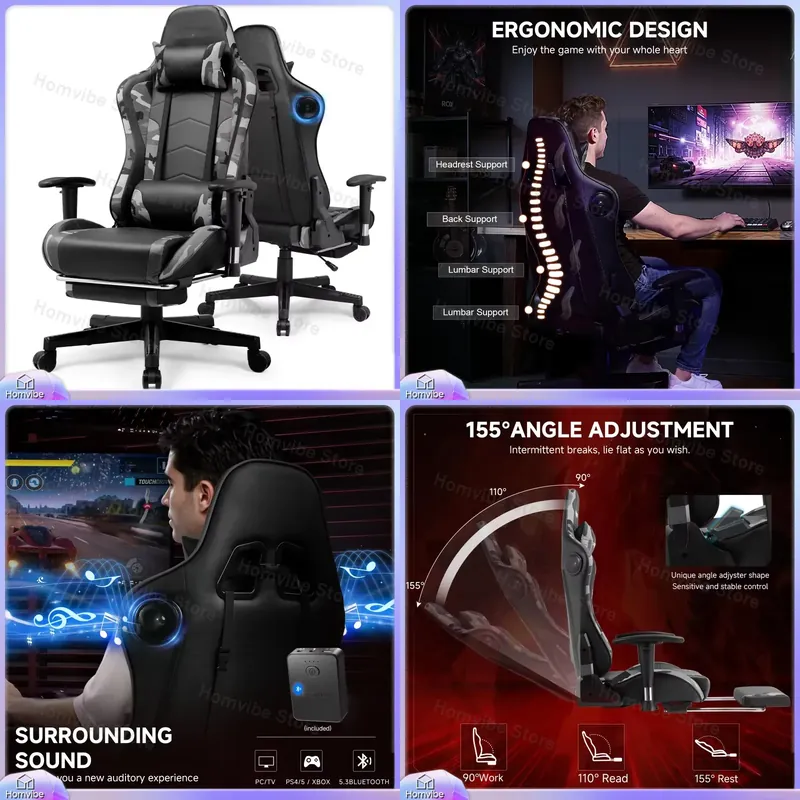 Gaming Speaker - Ergonomic Gaming Chair with Bluetooth Speakers